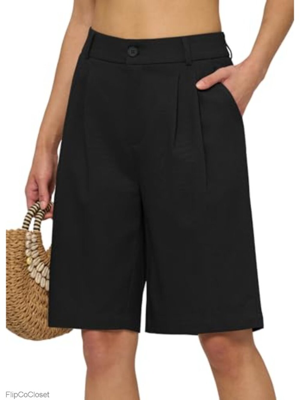 Women's Linen Shorts Wide Leg High Waisted with Pockets 7" 10" Inseam